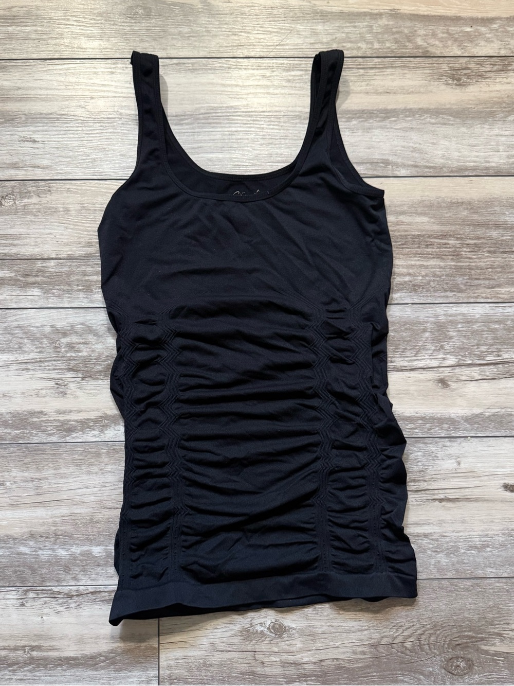 Kismet Black Ruched Scoop Tank